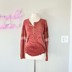 BKE Brick Red Long Sleeve Henley